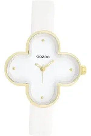 Oozoo Quarzuhr Damen Armbanduhr Timepieces Analog, (Analoguhr), Damenuhr kleeform, extra groß (ca 32x32mm) Lederarmband, Fashion-Style weiß
