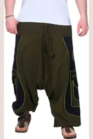 Kunst und Magie Haremshose Cargohose Hippie Haremshose Goahose Flower of Life Pluderhose Hose grün|schwarz 3XL