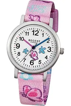 Regent Quarzuhr Textil Kinder Uhr F-491 Quarzuhr, (Analoguhr), Kinderuhr Textilarmband rosa, rundes Gehäuse, klein (ca. 30mm) rosa