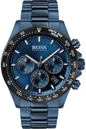 HUGO BOSS Chronograph HERO 1513758, Quarzuhr, Herrenuhr, Armbanduhr, Stoppfunktion, Edelstahlarmband blau
