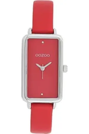 Oozoo Quarzuhr Damen Armbanduhr Timepieces Analog, (Analoguhr), Damenuhr rechteckig, extra groß (19x31mm) Lederarmband, Fashion-Style rot