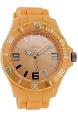 Oozoo Quarzuhr Damen Armbanduhr blau Analog, (Analoguhr), Damenuhr rund, extra groß (ca. 48mm) Silikonarmband, Fashion-Style orange