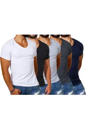 Carisma T-Shirt Herren Uni Basic 4066 tief-breit geschnittener Ausschnitt vintage Look V-Ausschnitt unifarben kurzarm slim fit blau|grau|schwarz L