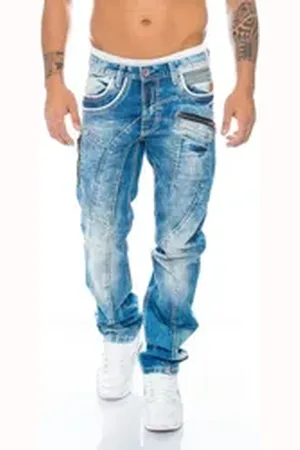 Cipo & Baxx Regular-fit-Jeans Herren Jeans Hose mit stylischen Applikationen Aufwendiges Design mit dicken Nähten 40