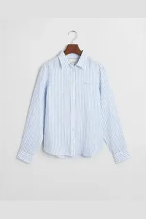 GANT Blusenshirt REG LINEN STRIPED SHIRT blau 40