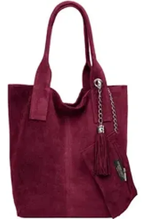 CASPAR Schultertasche große Wildleder Shopper Damen Tasche - CLASSIC LINE - Modell No.828, 100% italienisches Leder - mit stylischer Metallkette & Zusatztasche rot
