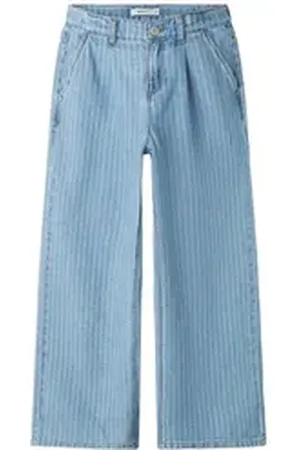 NAME IT Regular-fit-Jeans Gestreifte Jeanshose mit weitem Bein und geradem Oversized Look NKFBELLA SKATER STRIPE JEANS 4008-NM F blau 164