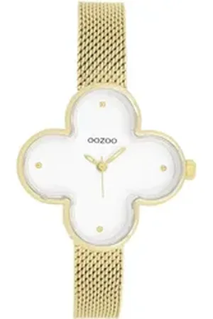Oozoo Quarzuhr Damen Armbanduhr Timepieces Analog, (Analoguhr), Damenuhr kleeform, extragroß (ca 32x32mm) Metallarmband, Fashion-Style goldfarben
