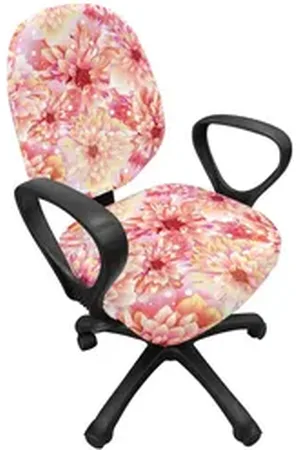 Abakuhaus Bürostuhlhusse dekorative Schutzhülle aus Stretchgewebe, Rosa Dahlien Blumen gelb|rosa