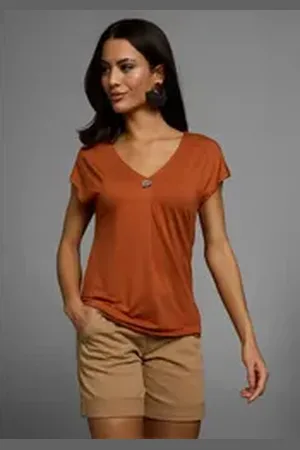 Laura Scott Kurzarmshirt mit schmückendem Knopf in Perlmutt-Optik - NEUE KOLLEKTION rot 46