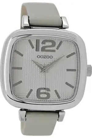 Oozoo Quarzuhr Damen Armbanduhr grau Analog, (Analoguhr), Damenuhr eckig, extra groß (ca. 42x42mm) Lederarmband, Casual-Style grau