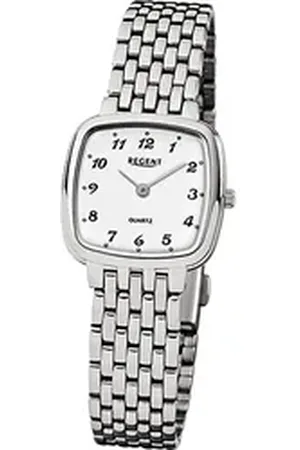 Regent Quarzuhr Stahl Damen Uhr F-520 Quarzuhr, (Analoguhr), Damenuhr Edelstahlarmband silber, eckiges Gehäuse, klein (ca. 25x25mm) silberfarben