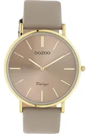 Oozoo Quarzuhr Damen Armbanduhr blau Analog, (Analoguhr), Damenuhr rund, groß (ca. 40mm) Lederarmband, Fashion-Style braun