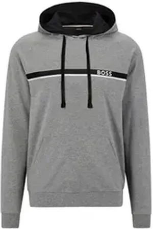 HUGO BOSS Kapuzensweatshirt Authentic Hoodie mit Streifen und Logo-Schriftzug grau L