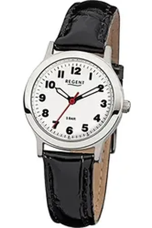 Regent Quarzuhr Leder Damen Uhr F-826 Quarzuhr, (Analoguhr), Damenuhr Lederarmband schwarz, rundes Gehäuse, klein (ca. 28mm) schwarz