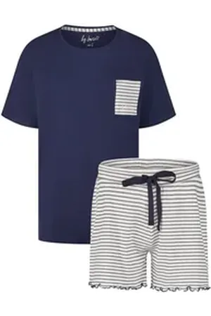 by Louise Shorty Sleep Chic (Set, 2 tlg., 2-teilig) Damen Pyjama kurz Shorty Kurzarm Baumwolle blau|lila XL