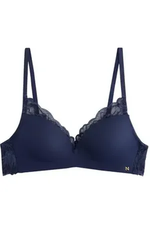 Next Bügelloser BH Unwattierter Mikrofaser-BH ohne Bügel Blumenspitze (1-tlg) blau 70