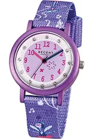 Regent Quarzuhr Textil Kinder Uhr F-486 Quarzuhr, (Analoguhr), Kinderuhr Textilarmband lila, rundes Gehäuse, klein (ca. 29mm) lila