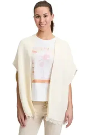 Cartoon Strickjacke Strick-Poncho mit Stickerei (1-tlg) Stickerei weiß M