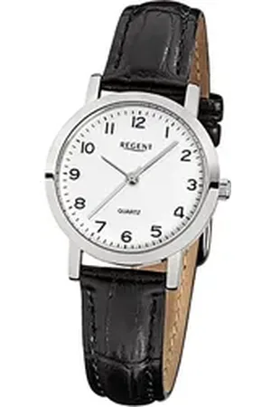 Regent Quarzuhr Leder Damen Uhr F-936 Quarzuhr, (Analoguhr), Damenuhr mit Lederarmband, rundes Gehäuse, klein (ca. 28mm), Elegant-S schwarz