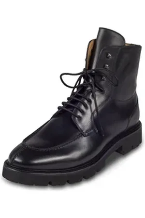 Brecos Herren Leder Schnür-Stiefel schwarz mit Reißverschluß, Split-Toe Derby Stiefel Handgefertigt in Italien 42 EU