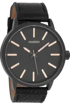 Oozoo Quarzuhr Damen Uhr Casual struktur Leder, (Analoguhr), Damenuhr rund, extra groß (ca. 48mm) Lederarmband, Casual-Style schwarz