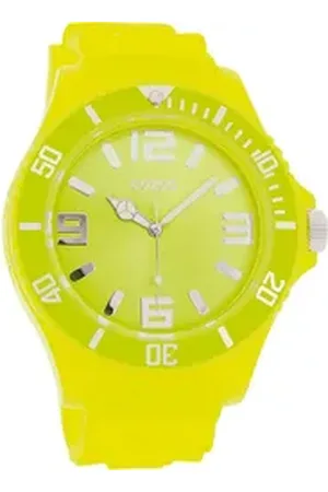 Oozoo Quarzuhr Damen Armbanduhr blau Analog, (Analoguhr), Damenuhr rund, extra groß (ca. 48mm) Silikonarmband, Fashion-Style gelb