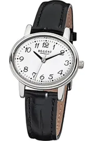 Regent Quarzuhr Leder Damen Uhr F-823 Quarzuhr, (Analoguhr), Damenuhr Lederarmband schwarz, ovales Gehäuse, klein (ca. 30x25mm) schwarz