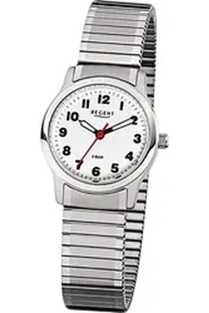 Regent Quarzuhr Stahl Damen Uhr F-898 Quarzuhr, (Analoguhr), Damenuhr mit Edelstahlarmband, rundes Gehäuse, klein (ca. 28mm), Elega silberfarben