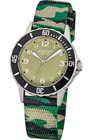 Regent Quarzuhr Textil Kinder Uhr F-938 Quarzuhr, (Analoguhr), Kinderuhr mit Textilarmband, rundes Gehäuse, mittel (ca. 32mm), Fashio