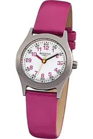 Regent Quarzuhr Leder Kinder Uhr F-946 Quarzuhr, (Analoguhr), Kinderuhr mit Lederarmband, rundes Gehäuse, klein (ca. 26mm), Elegant- lila