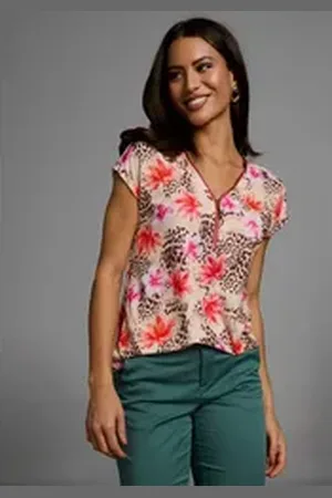 Laura Scott Kurzarmshirt mit Reißverschluss am V-Ausschnitt - NEUE KOLLEKTION beige 36