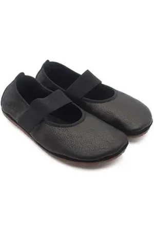 POLOLO Barfuß Ballerina Kaya, Damen Barfußschuh aus natürlich gegerbtem Leder schwarz 37 EU