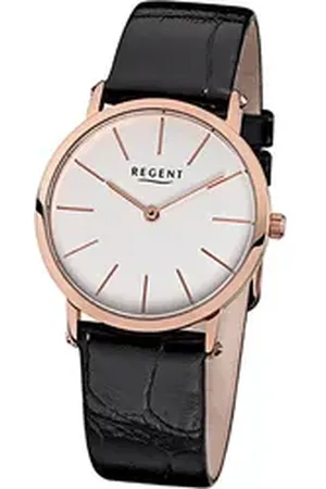 Regent Quarzuhr Leder Damen Uhr F-831 Quarzuhr, (Analoguhr), Damenuhr Lederarmband schwarz, rundes Gehäuse, mittel (ca. 33mm) schwarz