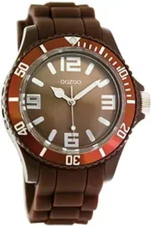 Oozoo Quarzuhr Damen Armbanduhr blau Analog, (Analoguhr), Damenuhr rund, groß (ca. 43mm) Silikonarmband, Fashion-Style braun
