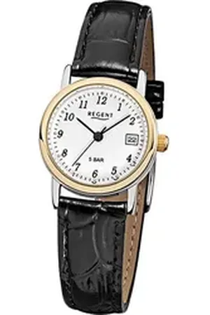 Regent Quarzuhr Leder Damen Uhr F-828 Quarzuhr, (Analoguhr), Damenuhr Lederarmband schwarz, rundes Gehäuse, klein (ca. 25mm) schwarz