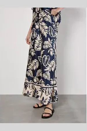 Apricot Palazzohose Satinhose, mit Palmenblätterdruck blau L (40)