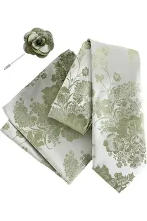 Next Krawatte Krawatte mit Blumenprint und Einstecktuch, Set (3-St) grün