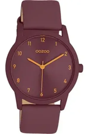 Oozoo Quarzuhr Damen Armbanduhr lila bordeauxrot, (Analoguhr), Damenuhr rund, mittel (ca. 38mm) Lederarmband, Casual-Style rot