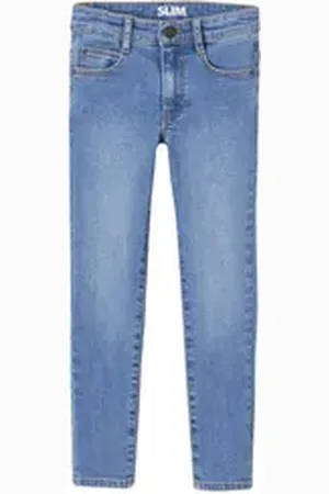 Vertbaudet 7/8-Caprijeans Jungen Slim-Fit-Jeans WATERLESS, Hüftweite SLIM Bundeweite verstellbar blau 158/164