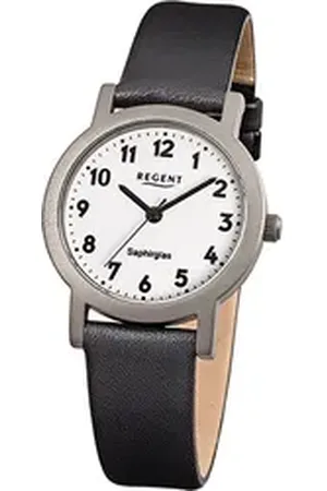 Regent Quarzuhr Leder Damen Uhr F-663 Quarzuhr, (Analoguhr), Damenuhr Lederarmband schwarz, rundes Gehäuse, klein (ca. 28mm) schwarz