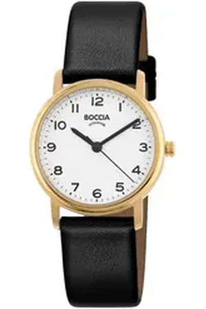 Boccia Titanium Boccia Quarzuhr Titan mit Lederband Goldfarben weiß