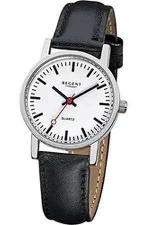 Regent Quarzuhr Leder Damen Uhr F-824 Quarzuhr, (Analoguhr), Damenuhr Lederarmband schwarz, rundes Gehäuse, klein (ca. 27mm) schwarz