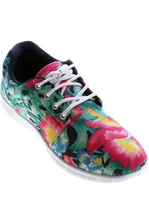 Scandi Damen Sneaker Halb Schuhe leicht flexibel bunt Schnürschuh Leinenschuhe Blumen Muster Bunt bunt 36 EU