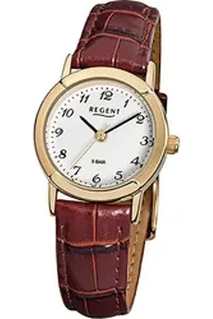 Regent Quarzuhr Leder Damen Uhr F-575 Quarzuhr, (Analoguhr), Damenuhr Lederarmband braun, rundes Gehäuse, klein (ca. 25mm) braun