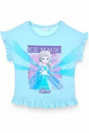 Disney Frozen T-Shirt Elsa - ICE MAGIC Mädchen Jersey Kurzarmshirt aus Baumwolle Gr. 104 - 128 cm blau 116 cm