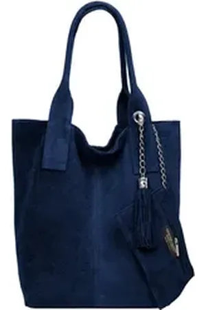CASPAR Schultertasche große Wildleder Shopper Damen Tasche - CLASSIC LINE - Modell No.828, 100% italienisches Leder - mit stylischer Metallkette & Zusatztasche blau