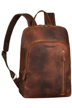 STILORD Cityrucksack "Taron" Echt Lederrucksack mit Laptop-Fach 13.3 Zoll für Damen Herren braun
