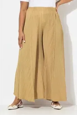 Ulla Popken Schlupfhose Plissee-Hose Biesen weites Bein Elastikbund grün 54/56