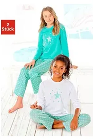 Petite Fleur Pyjama (Set, 4 tlg., 2 Stück) in langer Form mit Sternen Print bunt 158/164